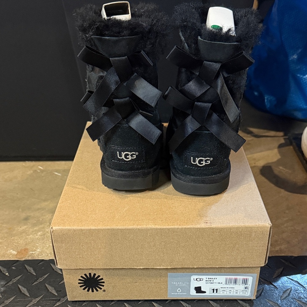 UGG Black Boots with Ribbon Accents